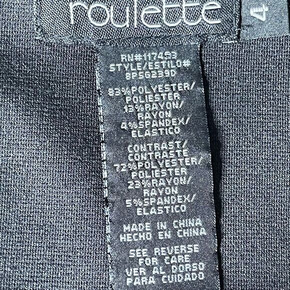 Roulette Black Gray Colorblock Side Panels Short Cap Sleeves Belted Dress Size 4 - Picture 2 of 15